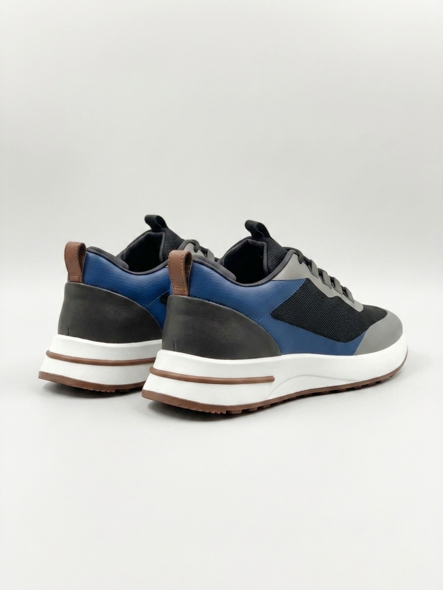 Men’s Royal Blue & Gray Fused Mesh Low Top Walking Sneakers with White Sole, view 2