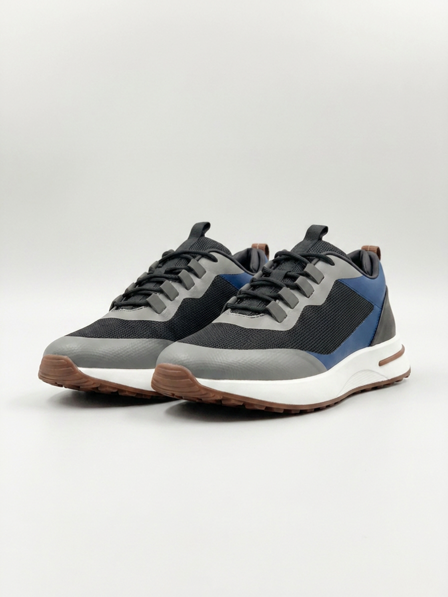 Men’s Royal Blue & Gray Fused Mesh Low Top Walking Sneakers with White Sole, view 4