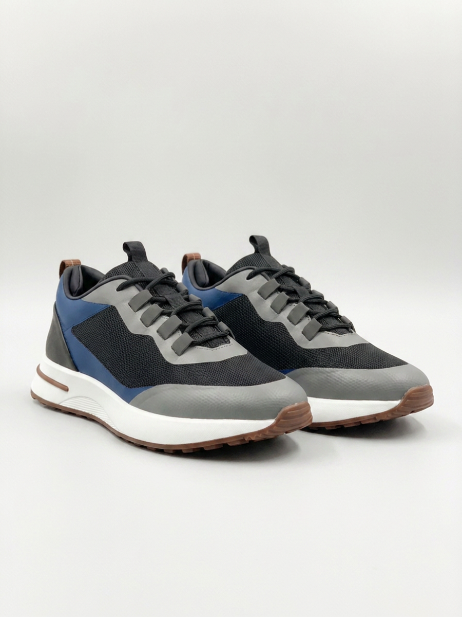 Men’s Royal Blue & Gray Fused Mesh Low Top Walking Sneakers with White Sole, view 7