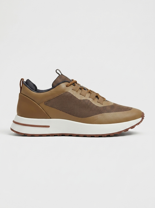 Men’s Taupe Fused Mesh Low Top Walking Sneakers with White Sole