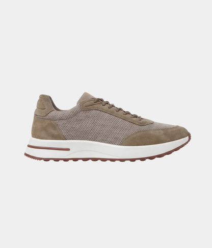Men’s Taupe Suede & Mesh Low Top Walking Sneakers with White Sole, House of Zeno