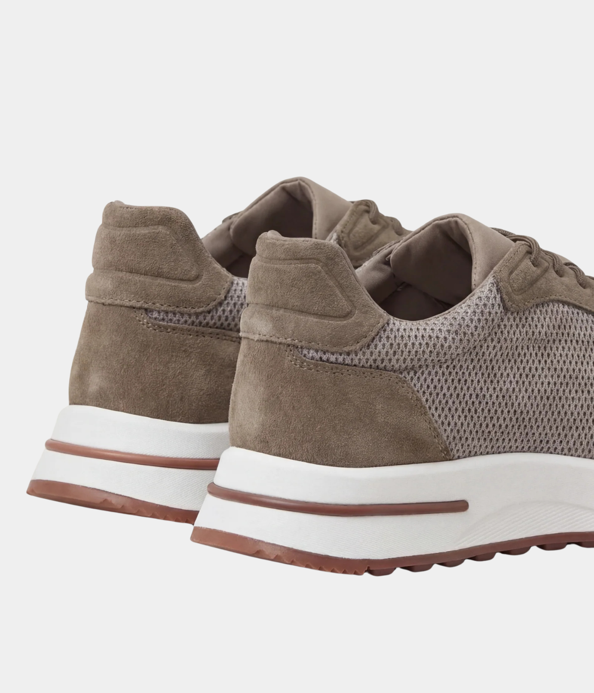 Men’s Taupe Suede & Mesh Low Top Walking Sneakers with White Sole, view 4