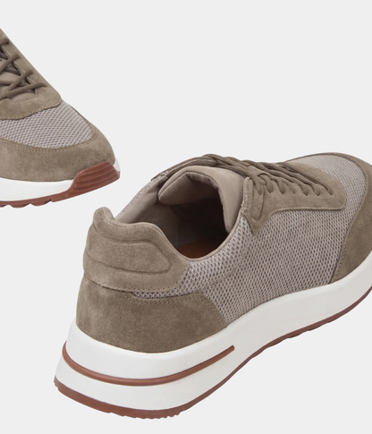 Men’s Taupe Suede & Mesh Low Top Walking Sneakers with White Sole, view 5