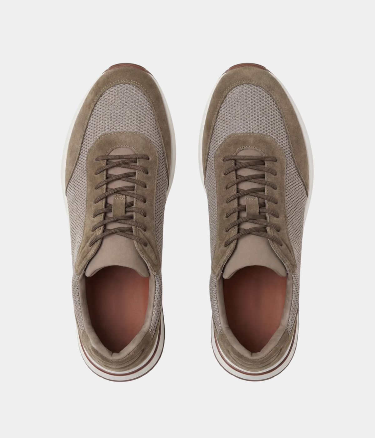 Men’s Taupe Suede & Mesh Low Top Walking Sneakers with White Sole, view 6
