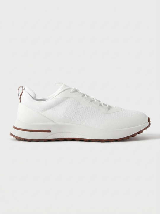 Men’s White Fused Mesh Low Top Walking Sneakers with White Sole