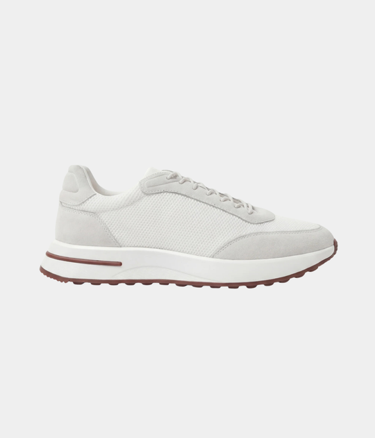 Men’s White Suede & Mesh Low Top Walking Sneakers with White Sole
