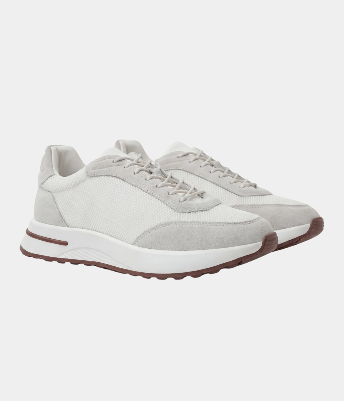 Men’s White Suede & Mesh Low Top Walking Sneakers with White Sole, view 2