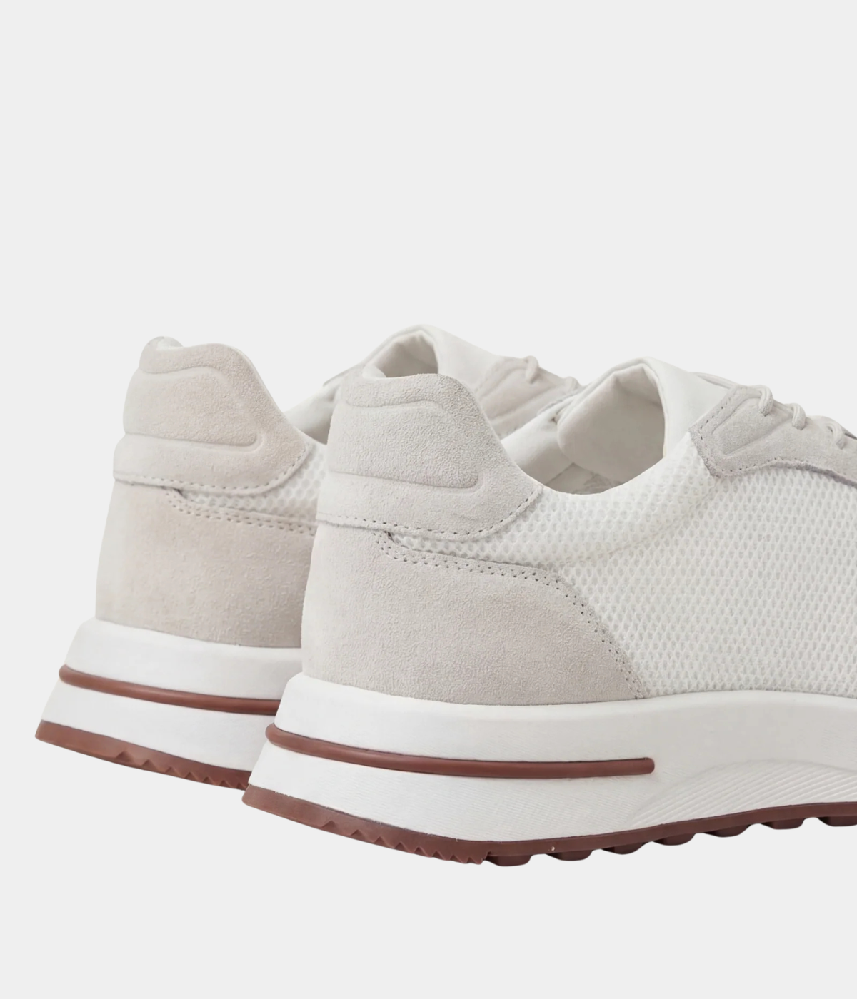 Men’s White Suede & Mesh Low Top Walking Sneakers with White Sole, view 4