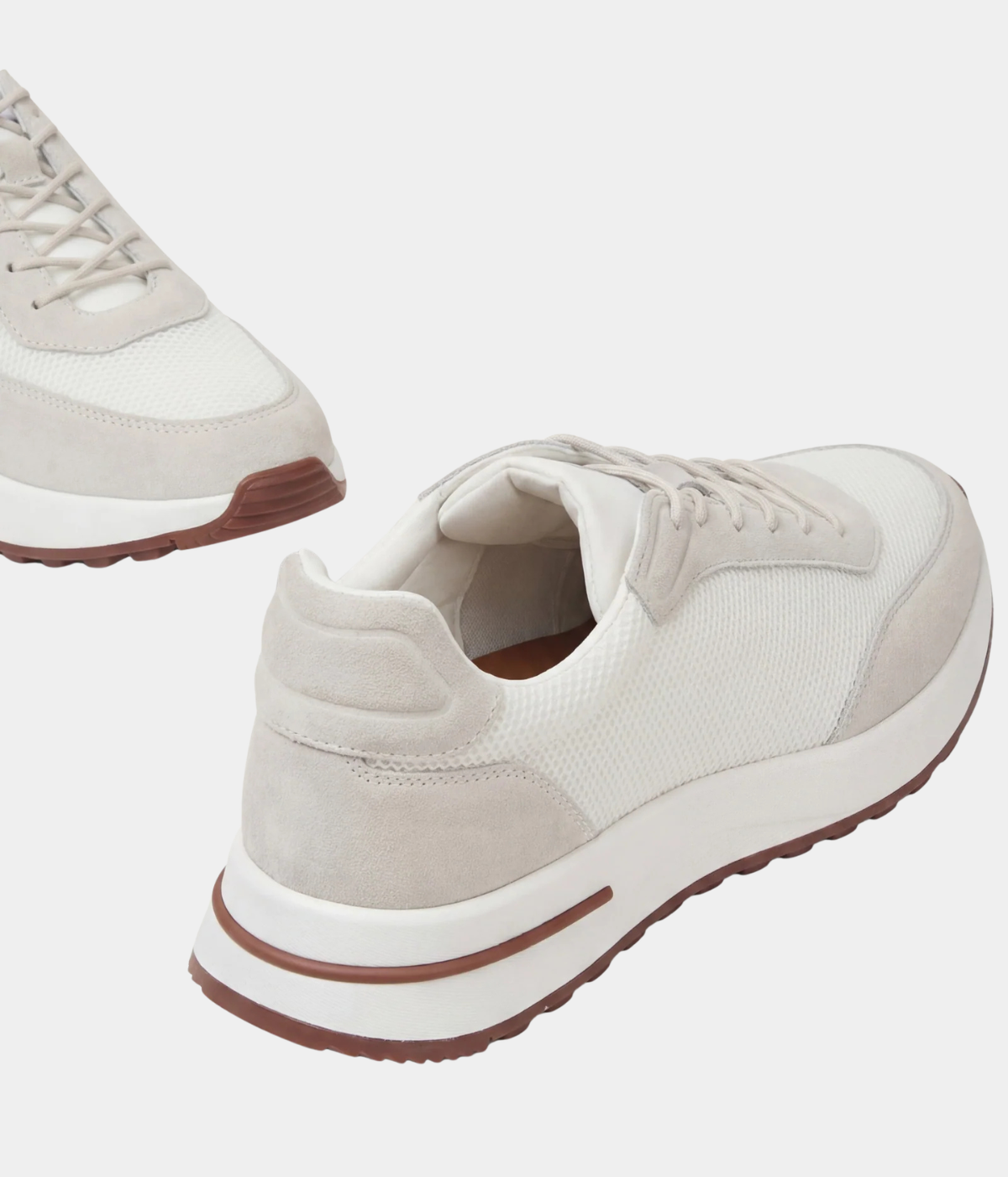 Men’s White Suede & Mesh Low Top Walking Sneakers with White Sole, view 5