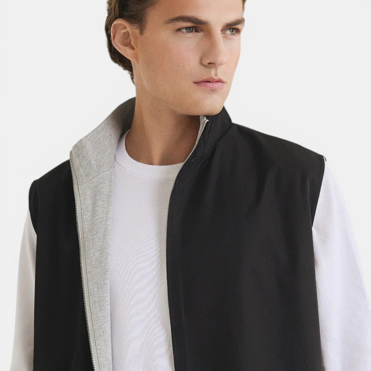 Men's Black Classic Reversible Zip Up Bodywarmer, view 6