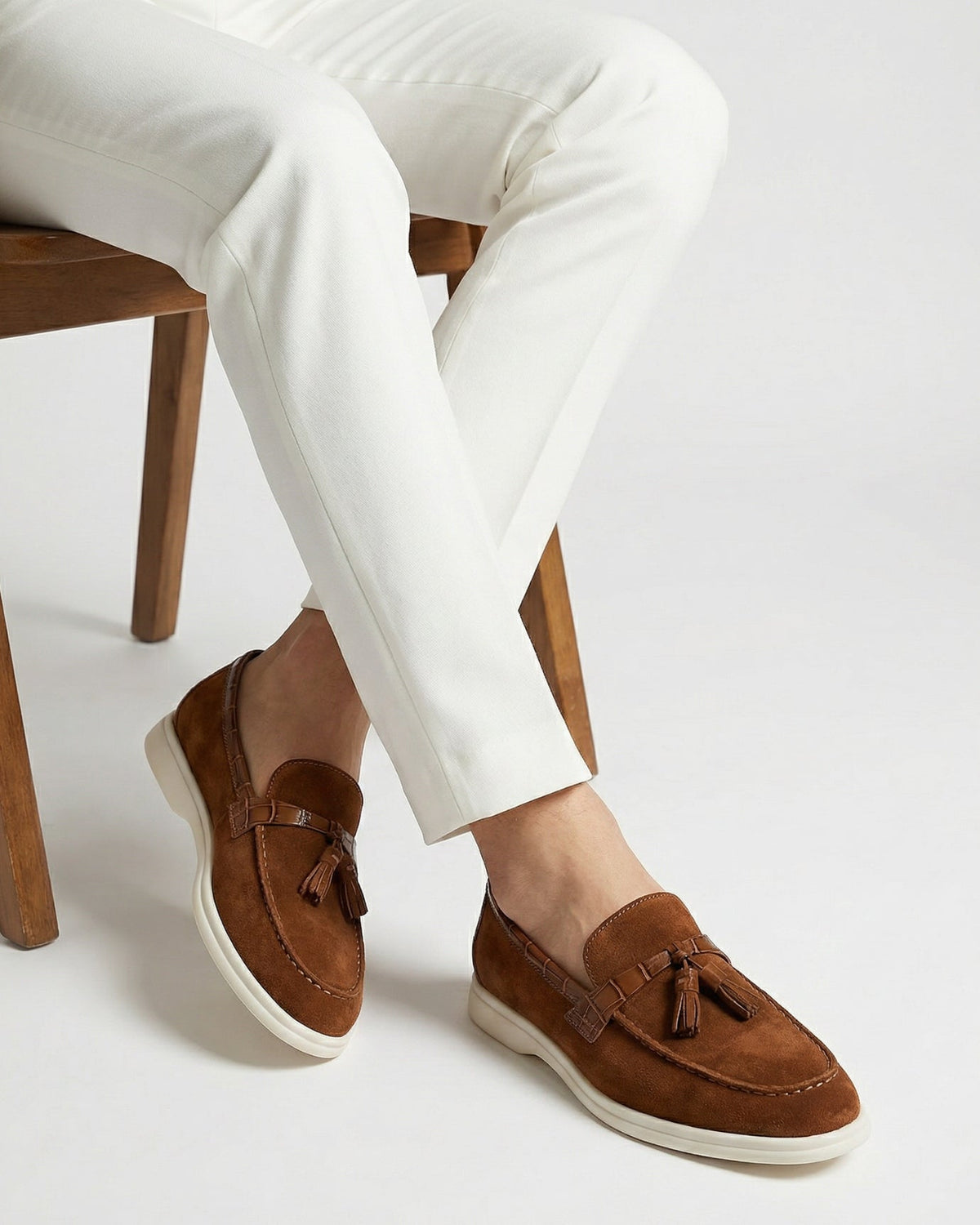 Men's Brown Genuine Leather Tassel Loafers, view 3