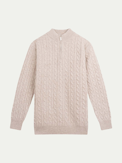Men's Cashmere Wool Blend Cable Knit Half Zip Sweater, House of Zeno