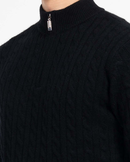 Men's Cashmere Wool Blend Cable Knit Half Zip Sweater, view 10
