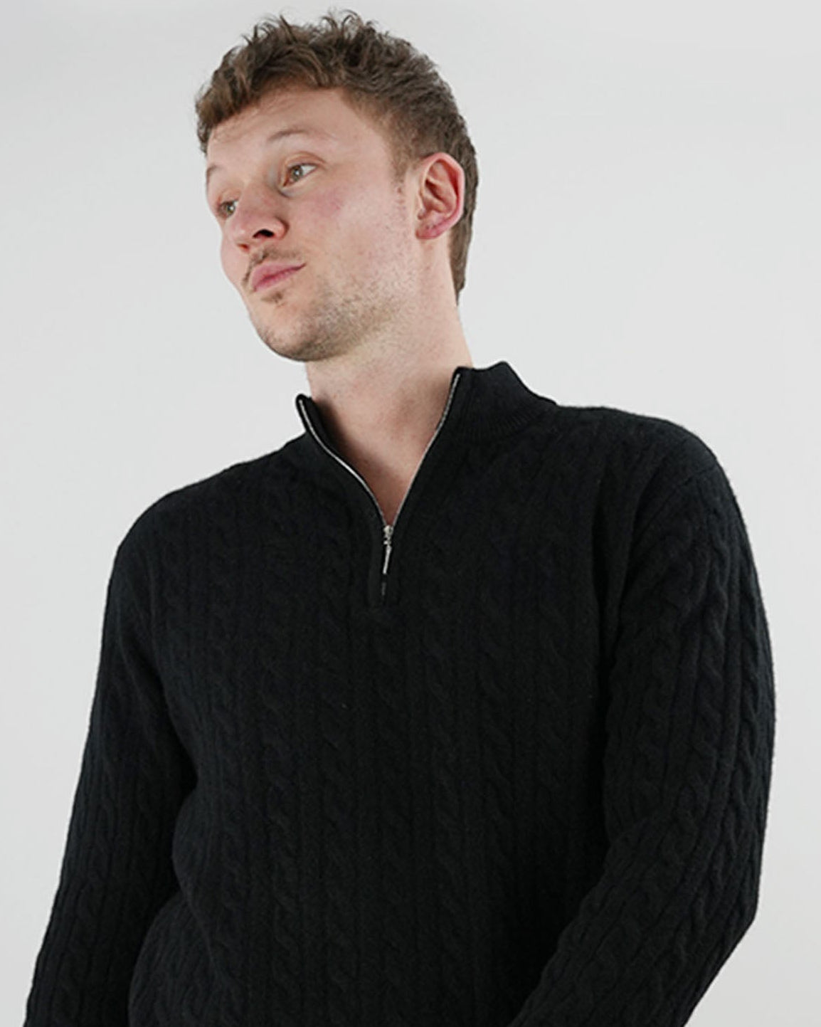 Men's Cashmere Wool Blend Cable Knit Half Zip Sweater, view 12
