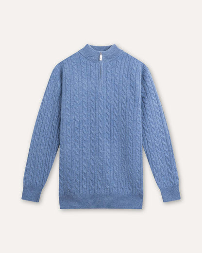 Men's Cashmere Wool Blend Cable Knit Half Zip Sweater, view 13