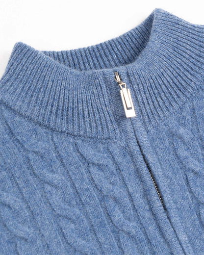 Men's Cashmere Wool Blend Cable Knit Half Zip Sweater, view 14
