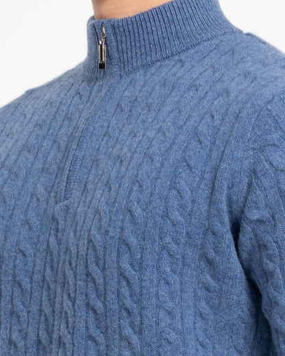 Men's Cashmere Wool Blend Cable Knit Half Zip Sweater, view 15