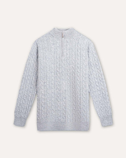 Men's Cashmere Wool Blend Cable Knit Half Zip Sweater, view 4