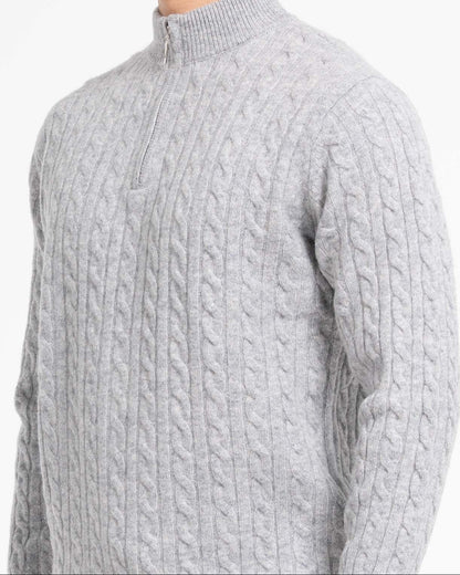 Men's Cashmere Wool Blend Cable Knit Half Zip Sweater, view 5