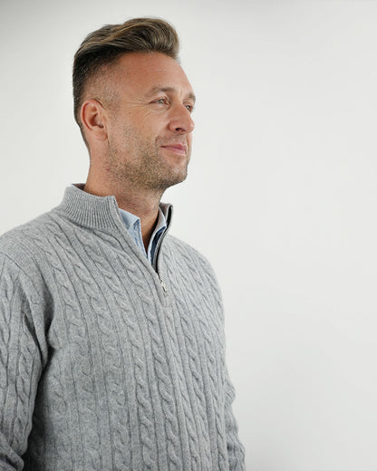 Men's Cashmere Wool Blend Cable Knit Half Zip Sweater, view 7