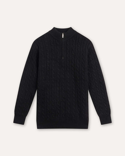 Men's Cashmere Wool Blend Cable Knit Half Zip Sweater, view 9