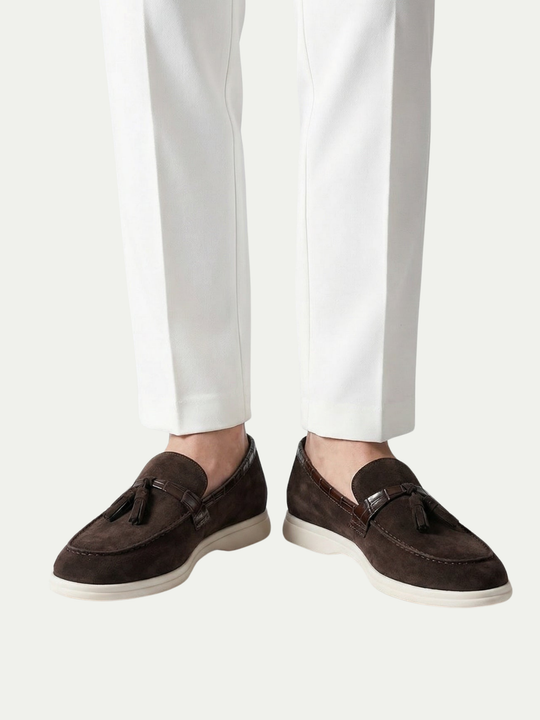 Men's Coffee Suede Tassel Loafers Genuine Leather