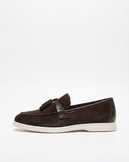 Men's Coffee Suede Tassel Loafers Genuine Leather, view 2