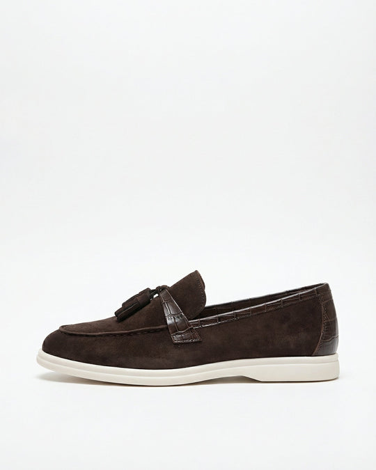 Men's Coffee Suede Tassel Loafers Genuine Leather
