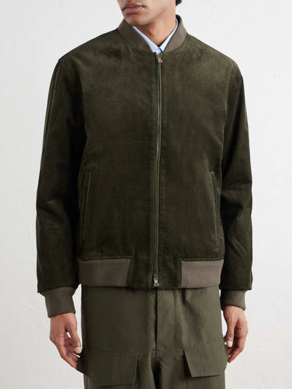 Men's Corduroy Zip Up Bomber Jacket with Ribbed Trim, House of Zeno
