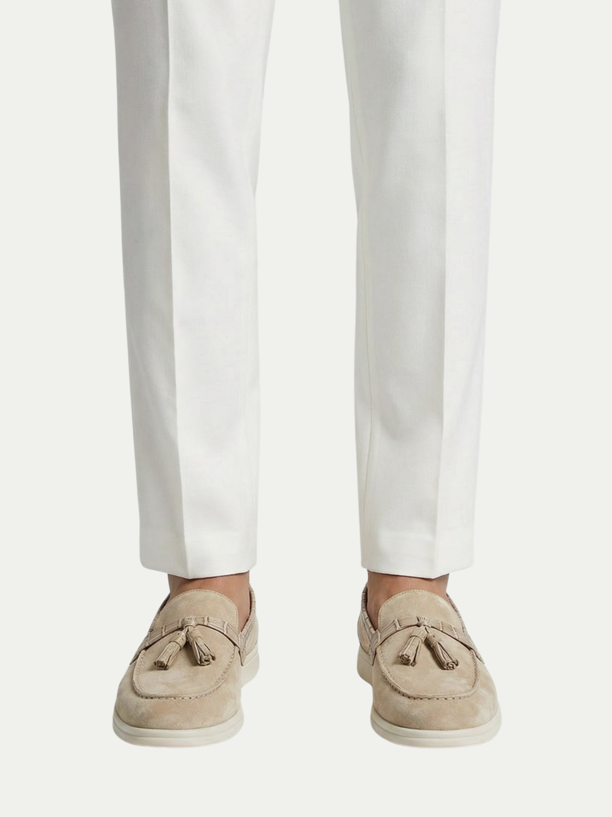 Men's Cream White Genuine Leather Tassel Loafers, House of Zeno