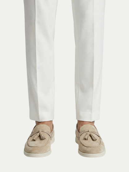 Men's Cream White Genuine Leather Tassel Loafers, House of Zeno
