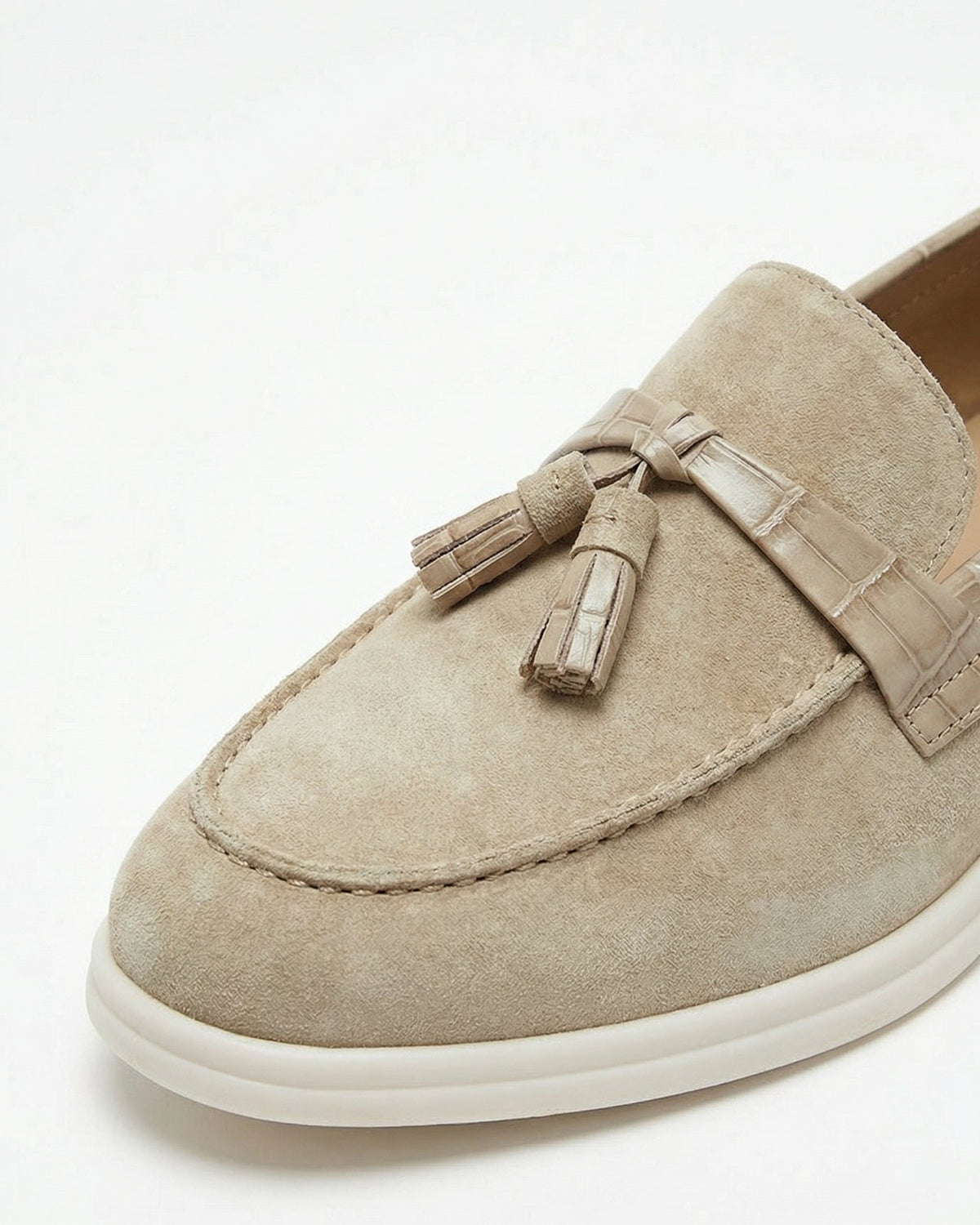 Men's Cream White Genuine Leather Tassel Loafers, view 4