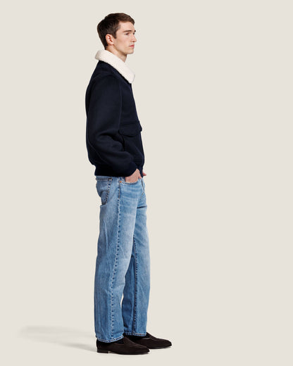 Men's Faux Fur Collar Bomber Jacket with Flap Pockets, view 8