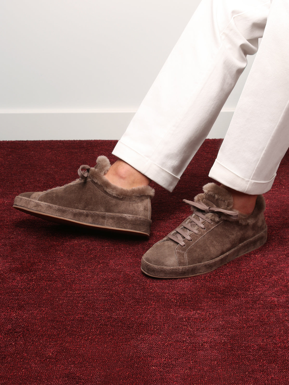 Men's Faux Fur Lined Suede Sneakers, view 6
