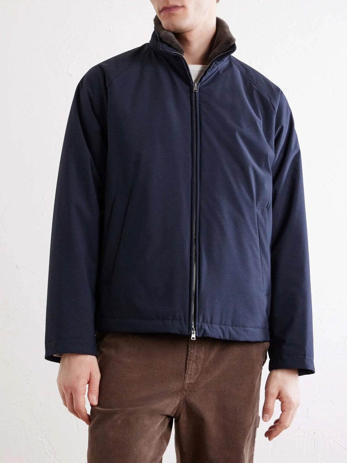 Men's Fur Trimmed Zip Up Bomber Jacket with Raglan Sleeves, House of Zeno