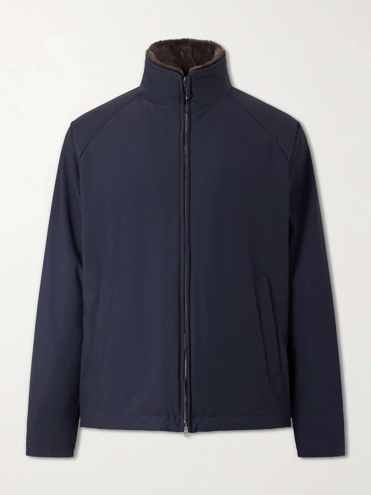 Men's Fur Trimmed Zip Up Bomber Jacket with Raglan Sleeves, view 4