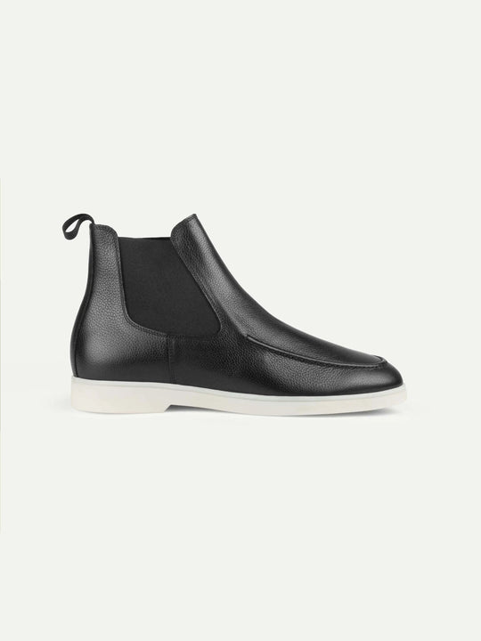 Men's Grain Leather Chelsea Boots with White Sole