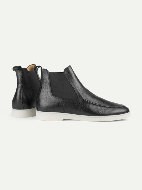 Men's Grain Leather Chelsea Boots with White Sole