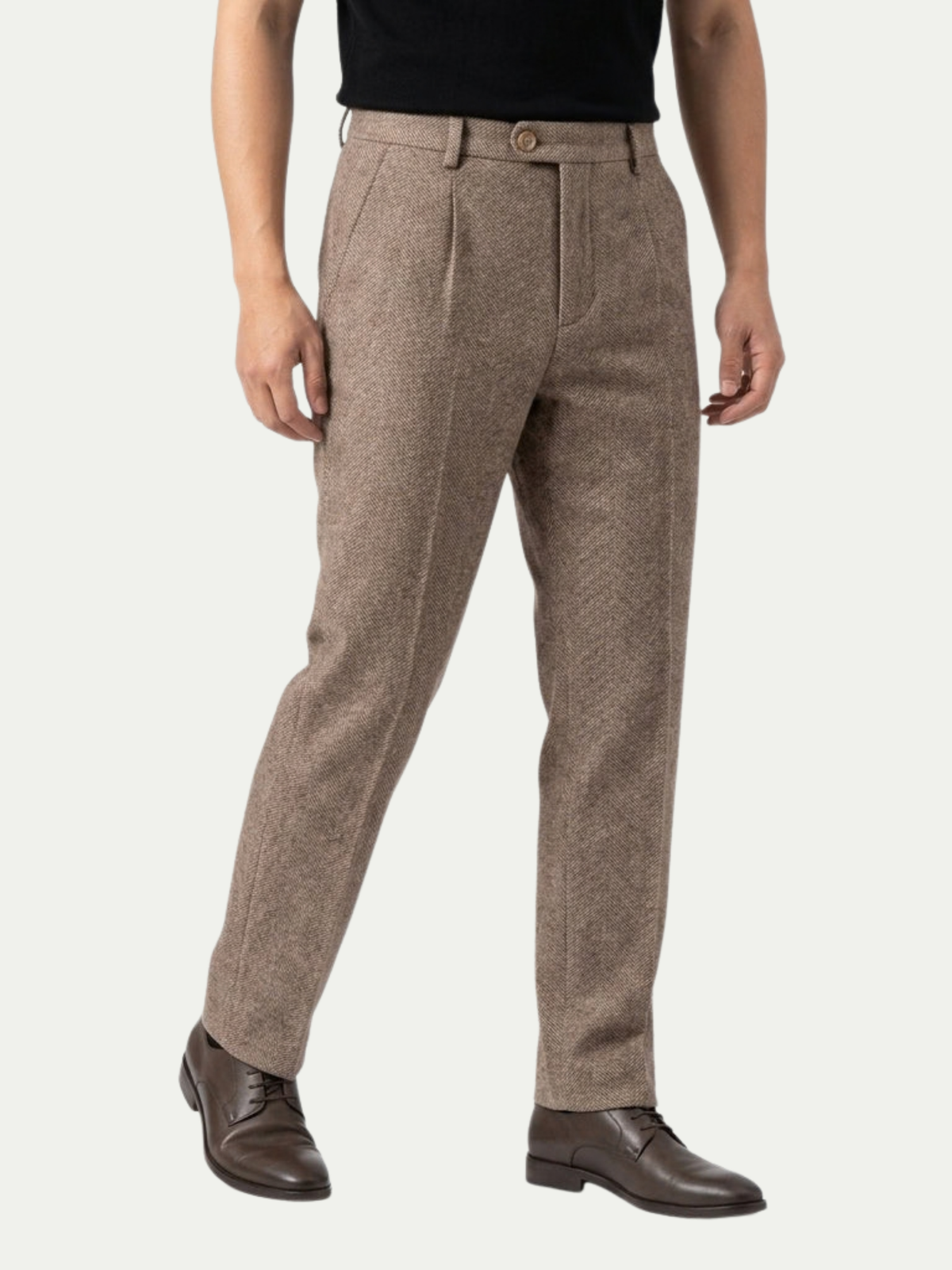 Men's Herringbone Wool Pleated Tailored Pants, House of Zeno