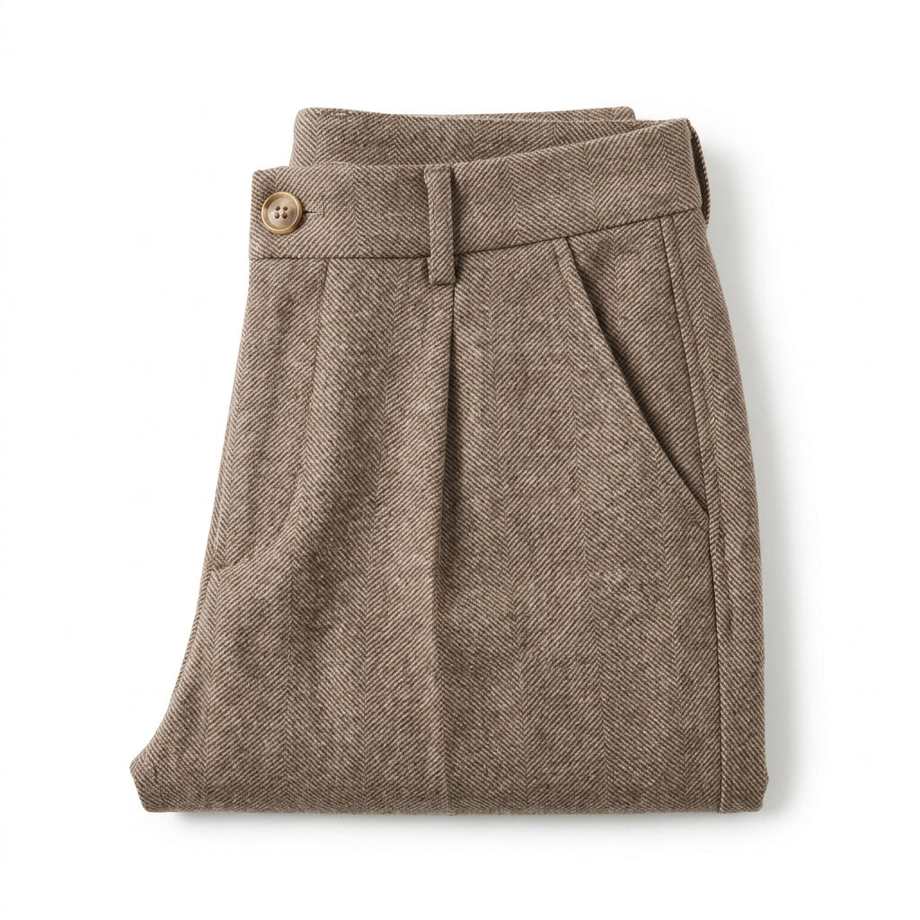 Men's Herringbone Wool Pleated Tailored Pants, view 2