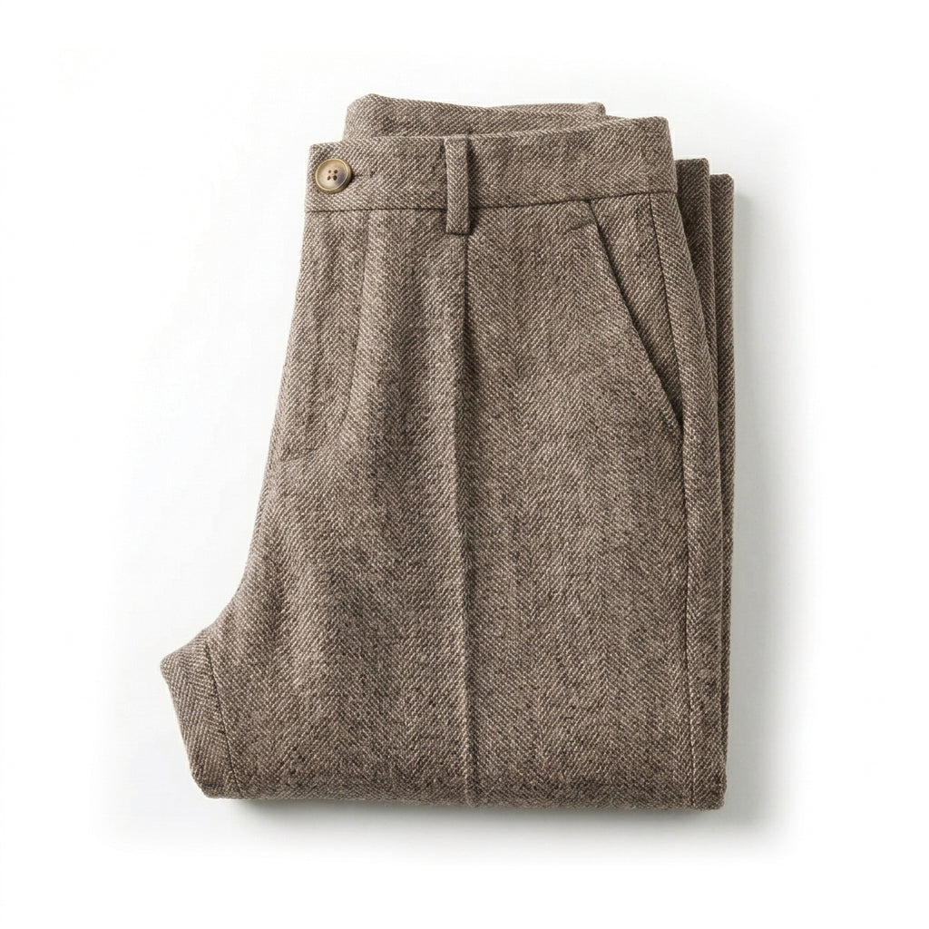 Men's Herringbone Wool Pleated Tailored Pants, view 3