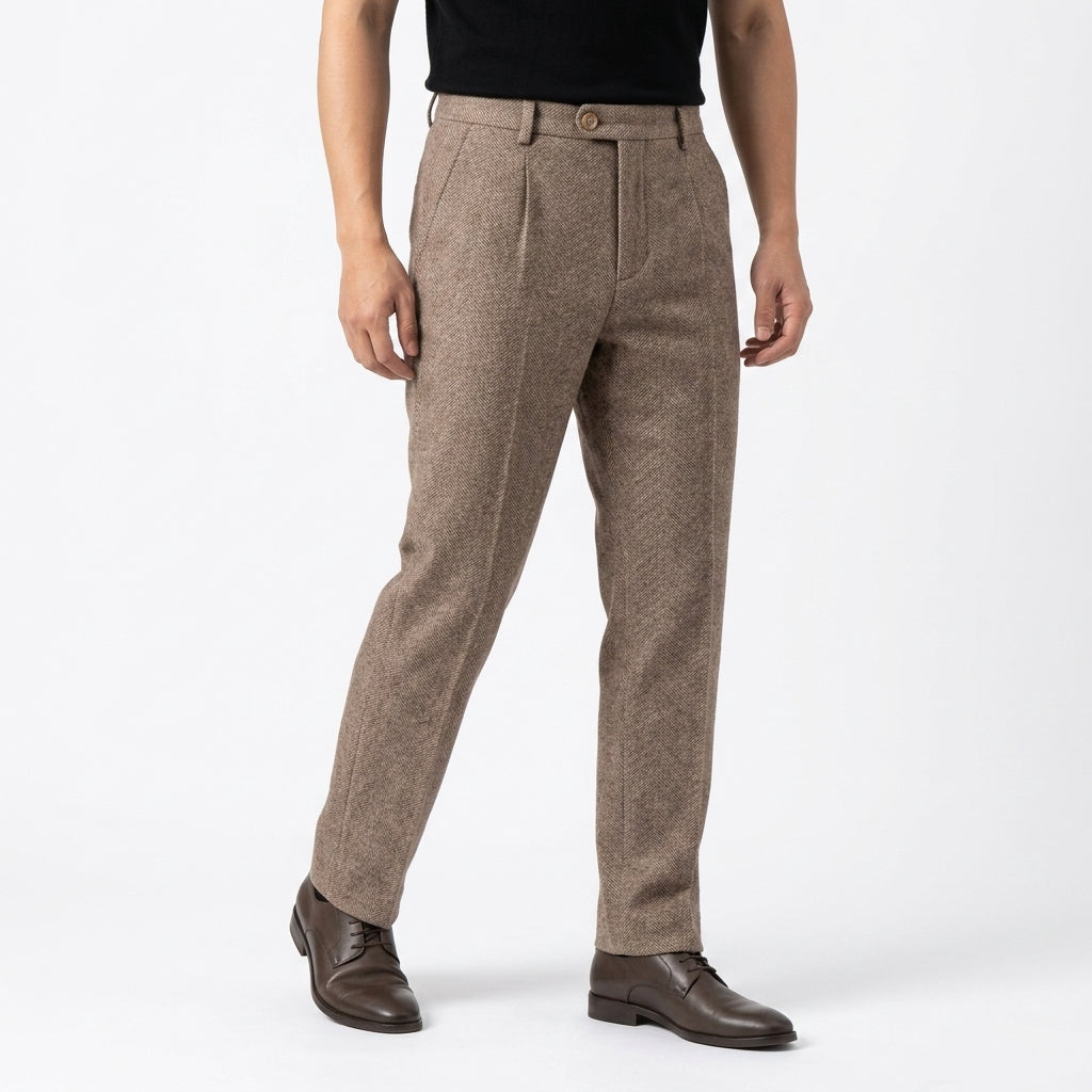 Men's Herringbone Wool Pleated Tailored Pants, view 4