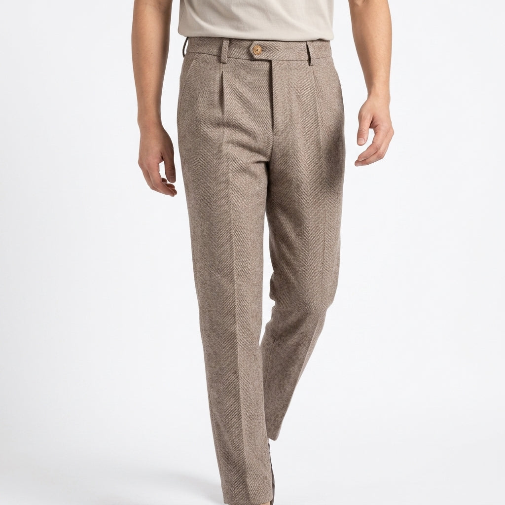 Men's Herringbone Wool Pleated Tailored Pants, view 5