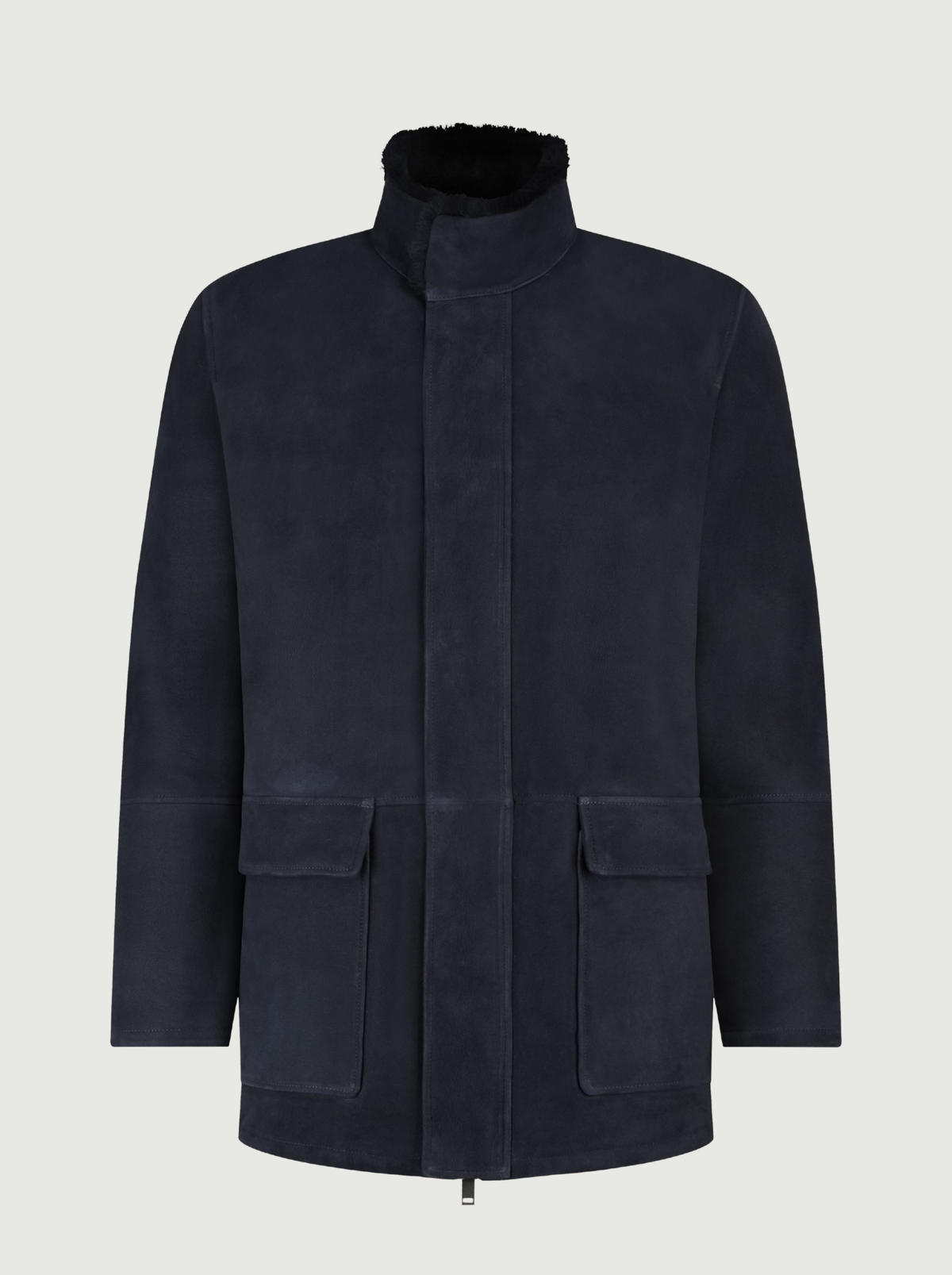 Men's High Collar Concealed Zip Coat with Flap Pockets, House of Zeno