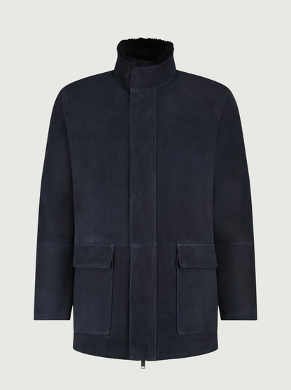 Men's High Collar Concealed Zip Coat with Flap Pockets, House of Zeno