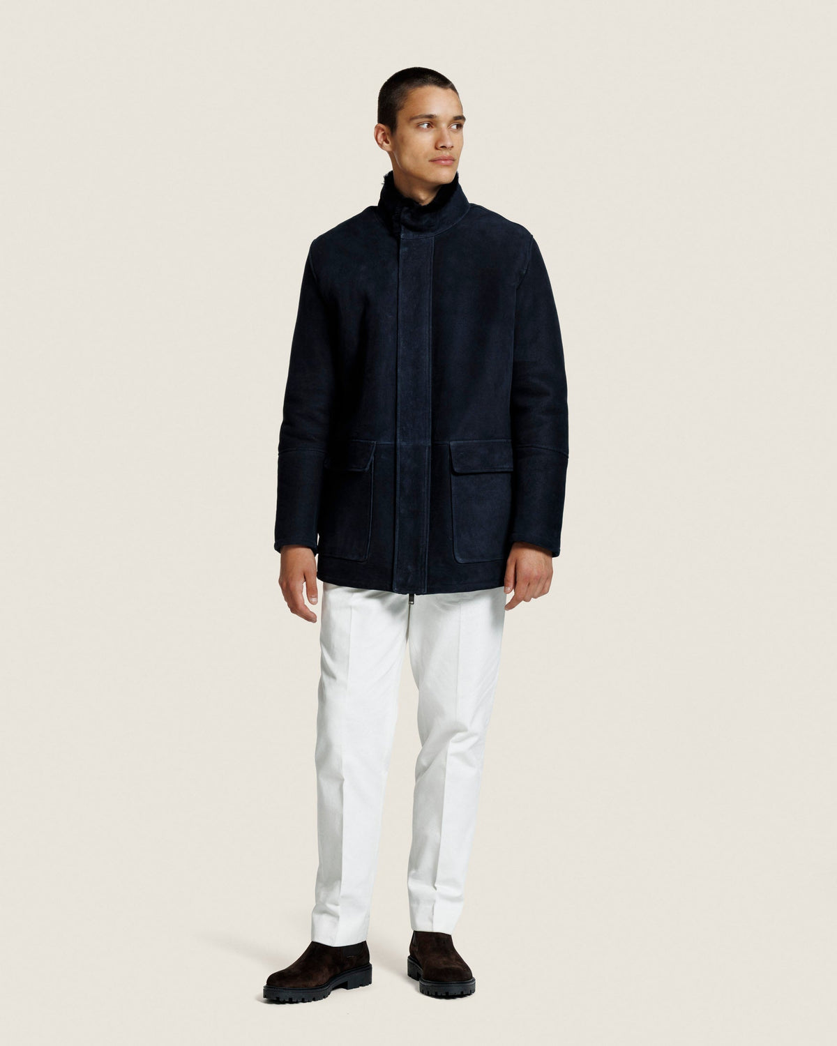 Men's High Collar Concealed Zip Coat with Flap Pockets, view 2