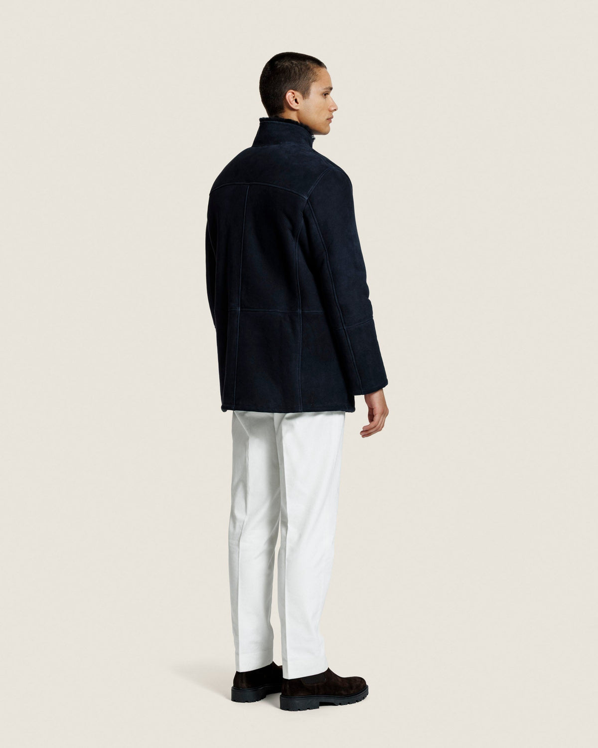 Men's High Collar Concealed Zip Coat with Flap Pockets, view 3