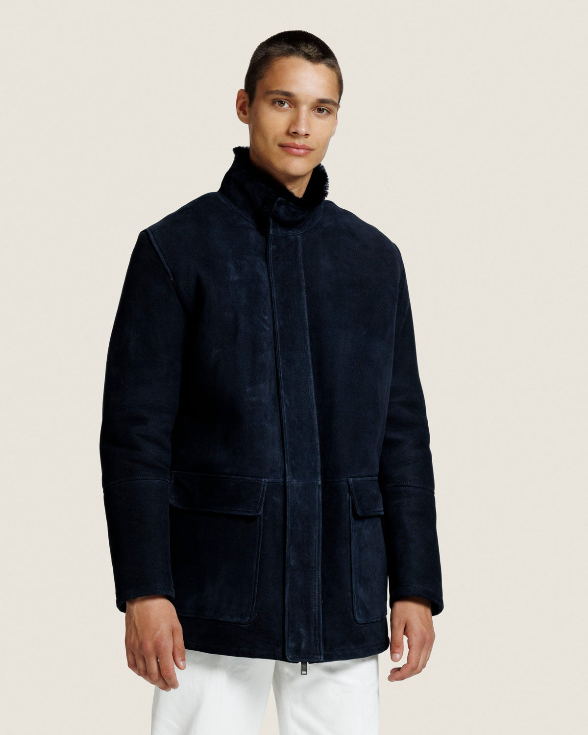 Men's High Collar Concealed Zip Coat with Flap Pockets, view 4