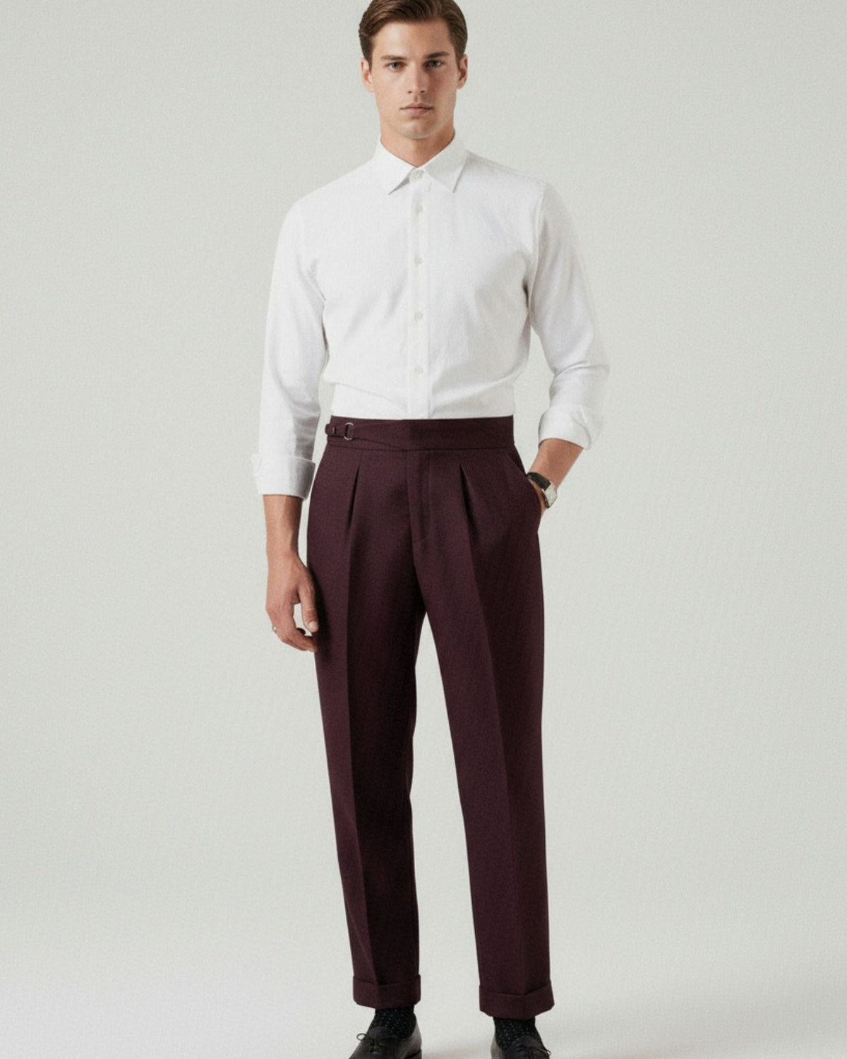 Men's High Waist Pleated Non Iron Tailored Pants, view 3