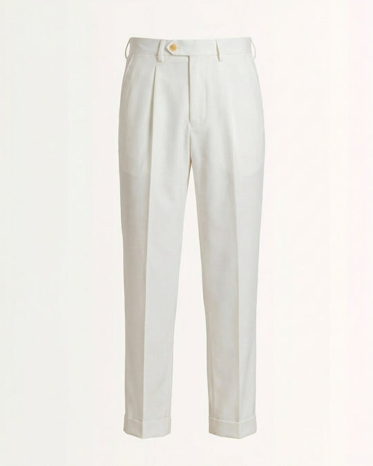 Men's High Waist Pleated Tailored Pants with Cuffed Hem